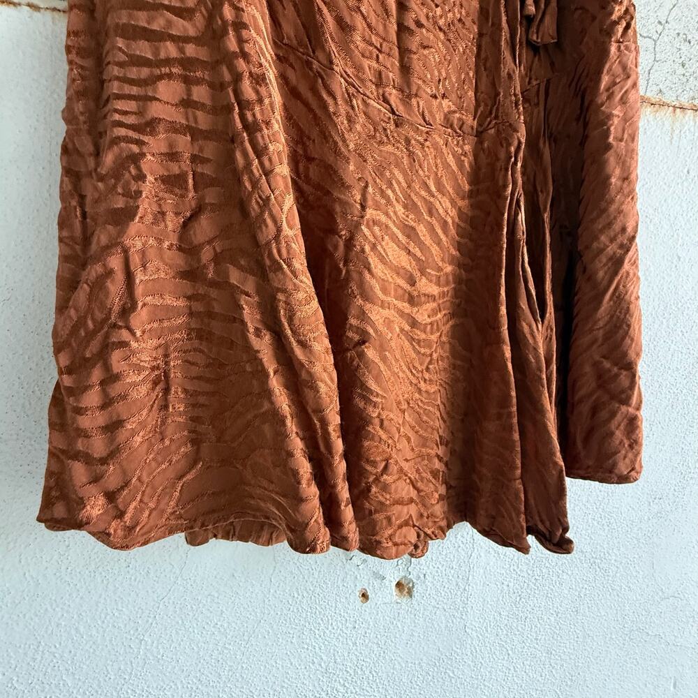 Anthropologie Maeve Midi Skirt Satin Jacquard Copper Tie Waist Crinkle A Line 8 - Picture 3 of 7